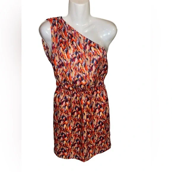 BCBGeneration Women's Orange Multi Color One Shoulder Dress XS w/ Pockets - Picture 3 of 10